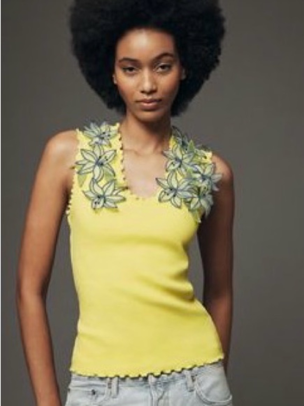 Anthropologie Floral Applique Tank in Linden Green Size M (NWOT)